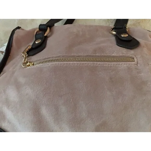 Juicy Couture DREAMY JUICY TOTE Pink Dusty Blush Chocolate W/Coin Purse Velour